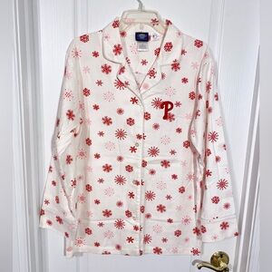 NEW Y2K Philadelphia Phillies Flannel Pajama Shirt Red Pink Snowflake Medium